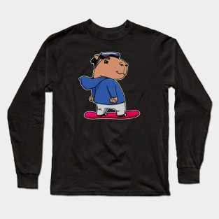 Capybara Snowboarder Boy Snowboarding Long Sleeve T-Shirt